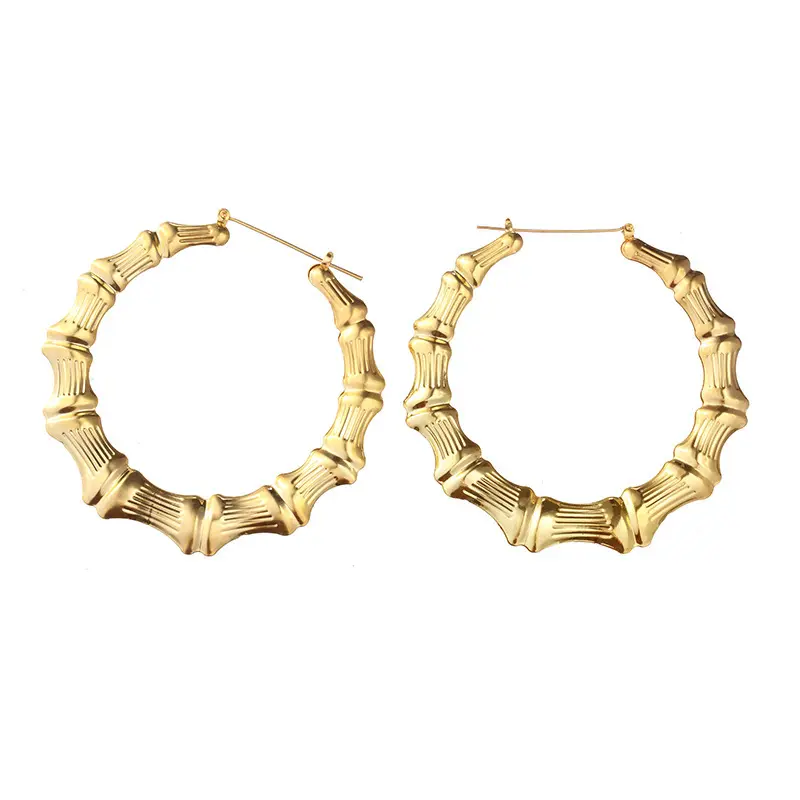 Gold Bamboo Hoop Earrings for Women, Vintage Statement Earrings, Chunky Luxury Ear Jewelry, Trendy Fashion Accessories