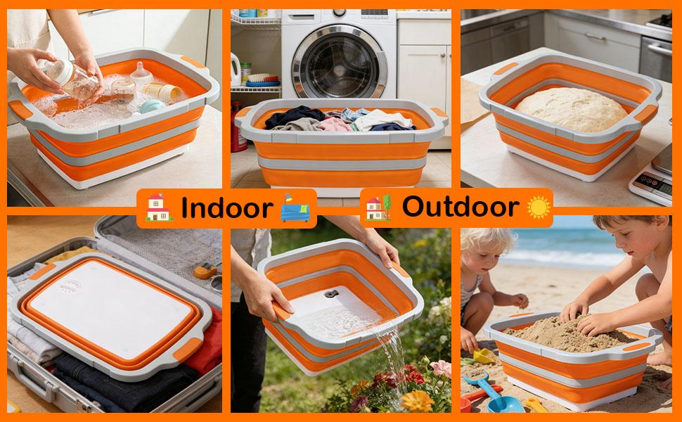 16L Collapsible BBQ Prep Tub with Locking Lid Cutting Board for Marinating Food Storage - Portable Wash Basin for Kitchen Camping Sink - Gift for Men Women for Household Baking Grill Picnic Tailgate