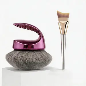 Oversized Fluffy Kabuki Body Self Tanner Brush + Angled Flat Fish Tail Foundation Brush Set, Soft Vegan Nylon Bristles, Streak-Free Even Blend for Face & Body Makeup, Liquid Foundation, Lotion, Self-Tanning Products, Makeup Brushes Kit
