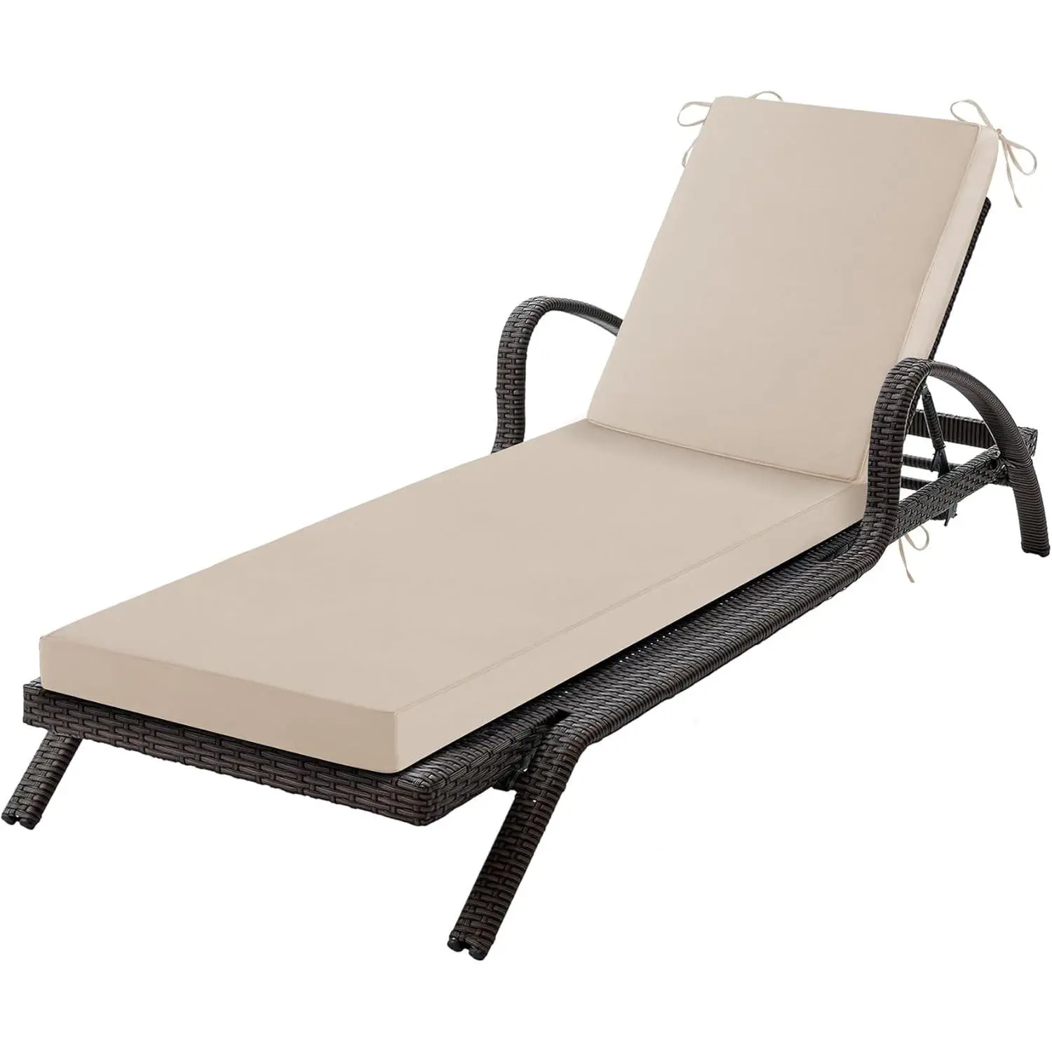 Chaise Lounge Cushions Outdoor, 72x 21x 3 Inch Waterproof & Fade-Resistant Lounge Chair Cushion, Outdoor Chaise Cushion with Removable Cover & Ties for Lawn, Patio, Pool & Beach, Beige