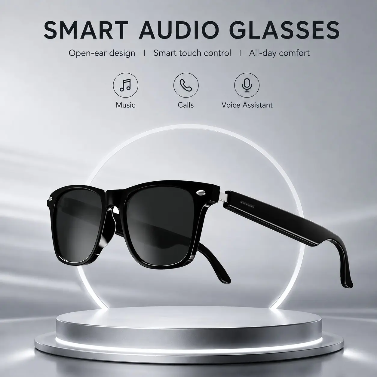 Bluetooth Audio Glasses for Men Women, Open-Ear Wireless Smart Glasses with Hands-Free Calling, Touch Control, Voice Assistant, UV Sunglasses and Blue Light Lens Options