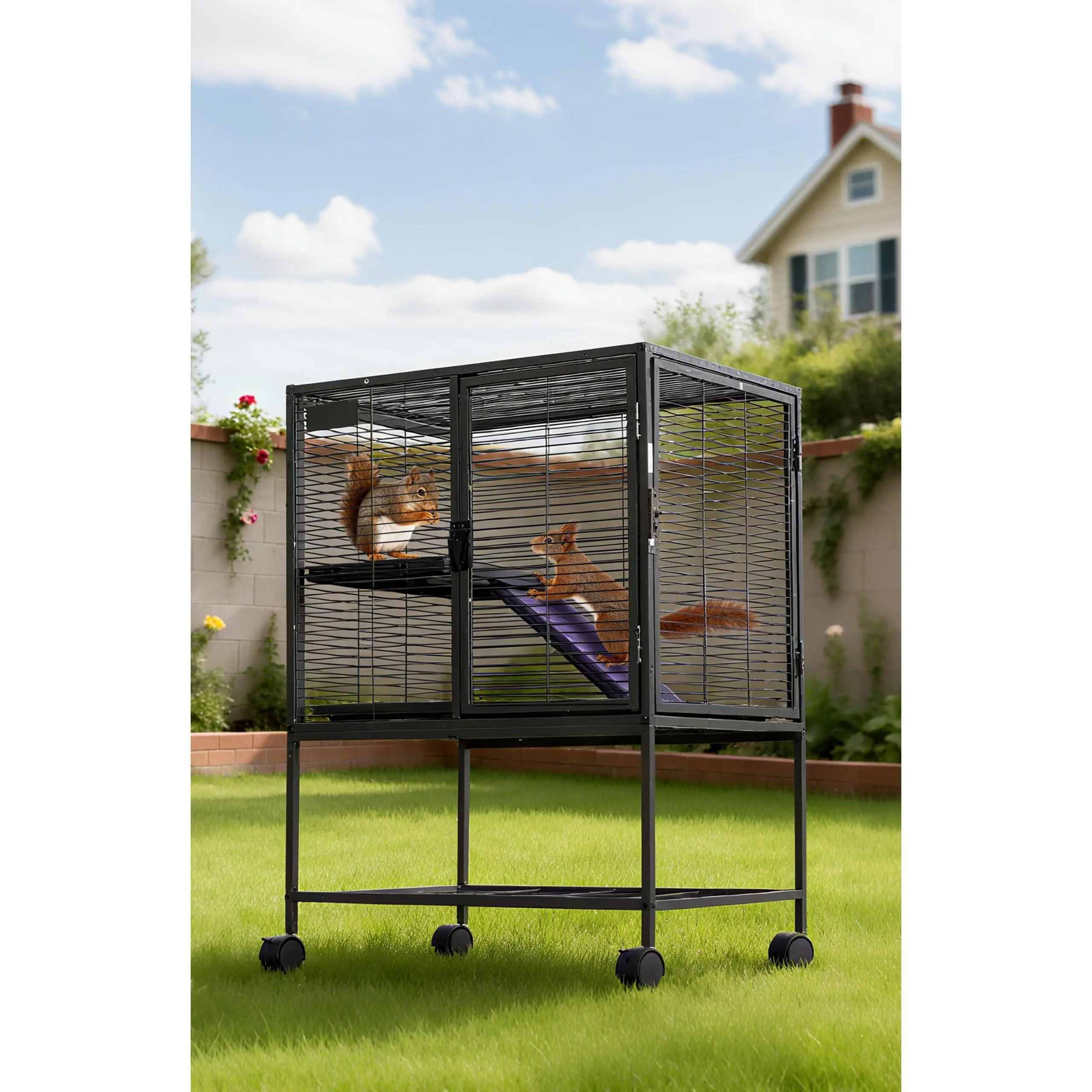 Multi-Level Metal Small Animal Cage, 36''/39'' High, Removable Ramps & Trays, Lockable Spacious Enclosure, Easy-Clean, BPA-Free, Indoor/Outdoor Pet Habitat for Ferrets, Hamsters, Chinchillas, Rabbits, Guinea Pigs, Hedgehogs, Gerbils