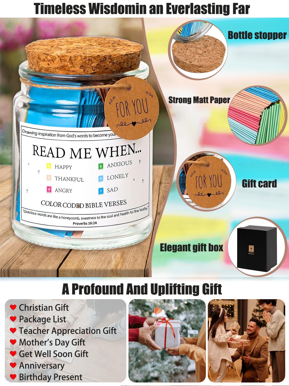 [Christmas Gift] Thick Glass Scripture Jar with Original Text, Anti-Damage Box, Daily Motivational Organiser for Emotions & Feelings, Christian Graduation Gifts for Boyfriend