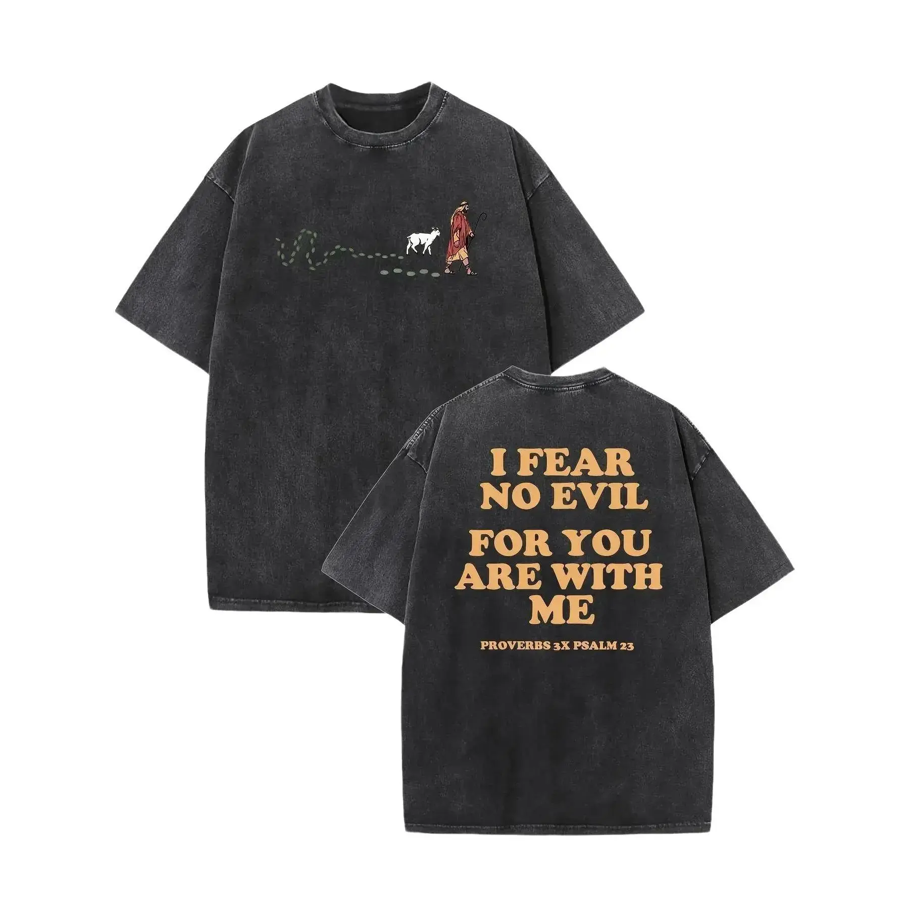 Unisex Short-Sleeve Round Neck Christian Faith T-Shirt, Giant Shepherd & Sheep Design, Dual Print Bible Verse, Crew Neck Casual Tee for Church Gatherings & Daily Wear
