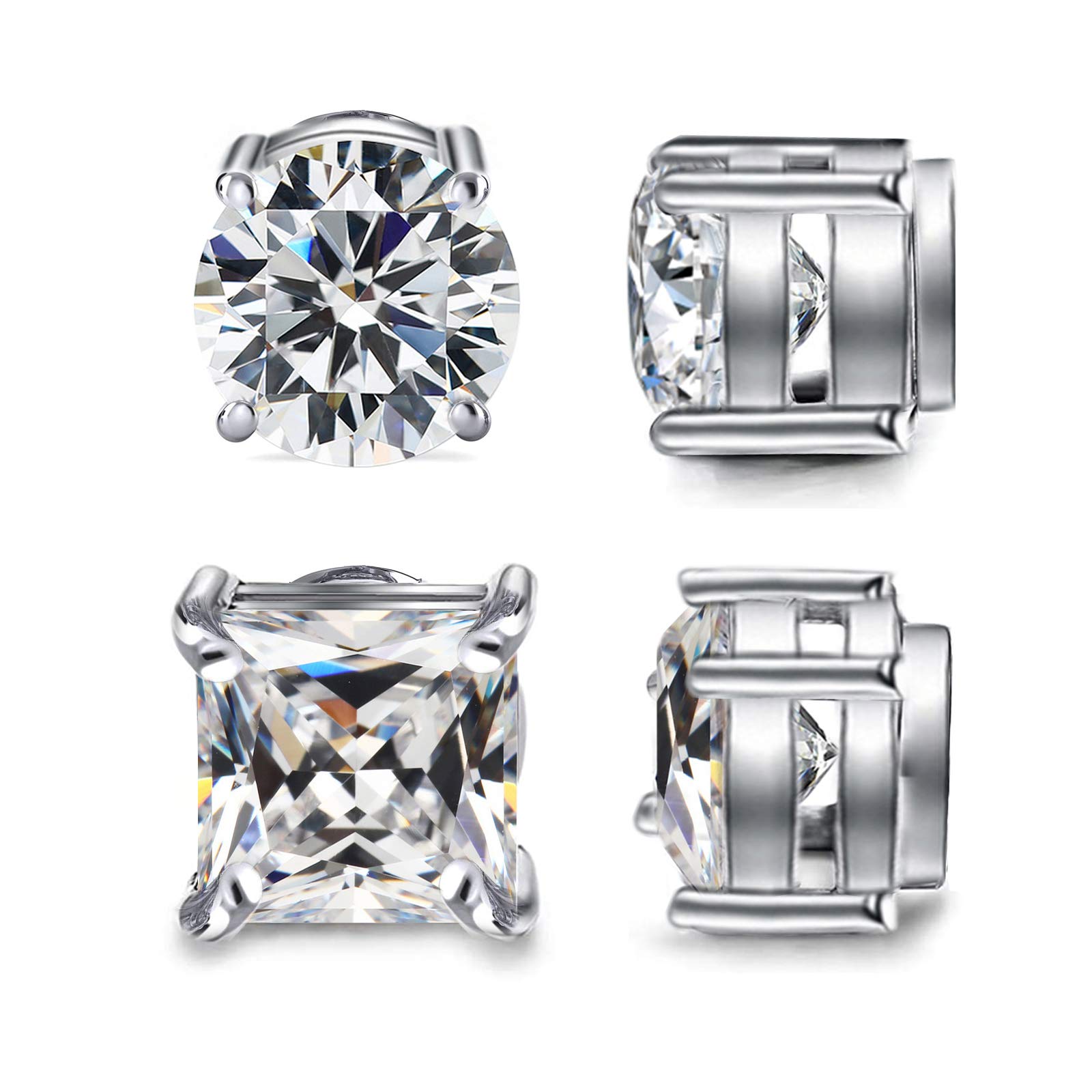 Stainless Steel Magnetic Stud Earrings - 2 Pairs, Non-Piercing, Hypoallergenic, 6-8mm, Convenient and Attractive Design Earrings