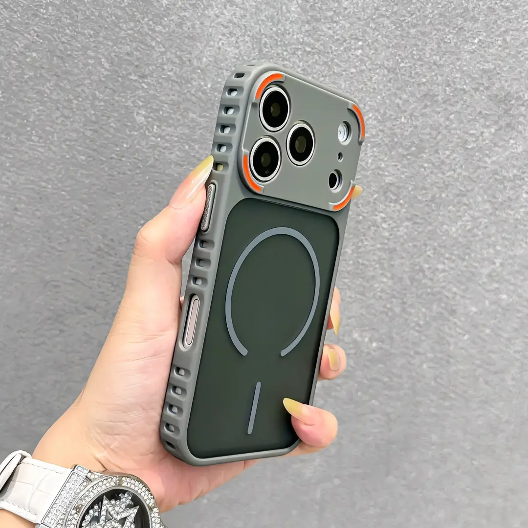 Magnetic Armor Cooling Phone Case - Soft-Edge Hard Shell Protective Cover Compatible with iPhone 17 Pro Max, 16, 15, 14, 13