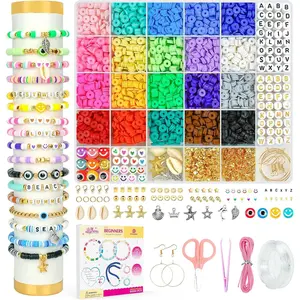 Clay Beads Bracelet Making Kit  Beginner, 5000 Pcs Preppy Polymer Clay Beads with Charms Kit  Jewelry Making, DIY Arts and Crafts Birthday Gifts Toys  Kids Age 6-13