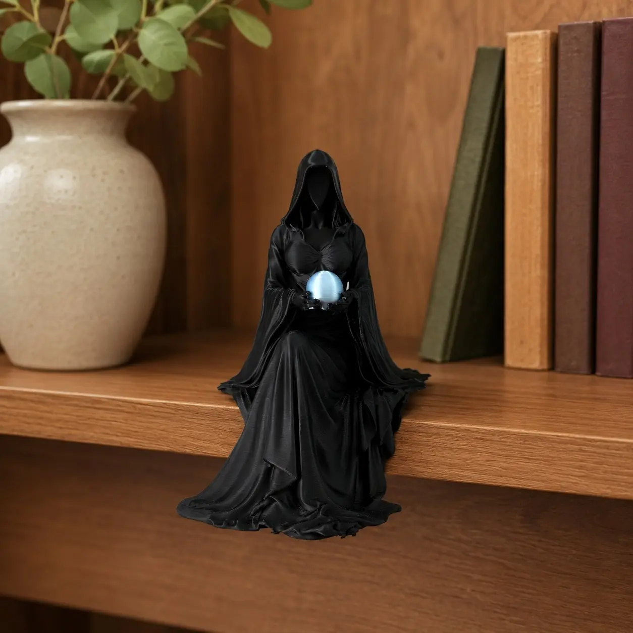 Seated Goddess Holding Magic Orb Statue – Fantasy Goddess Figurine, Enchanted Crystal Ball Sculpture, Mystical Resin Collectible, Aesthetic Dark Fantasy Home Decor, Tabletop Decor, Desk and Bookshelf Display Ornament