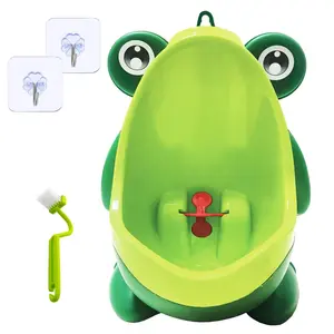Frog Pee Training with Brush and Hooks, Green Cute Potty Training Urinal,Potty Training Toilet  Boys Kids Toddler with Funny Aiming Target,Frog Shape Pee Trainer