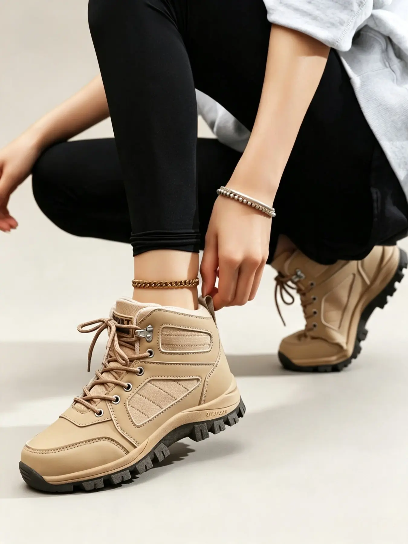 Women's Fashionable Lace Up Mid-calf Boots, Casual Breathable Comfortable Hiking Shoes, Outdoor Sports Shoes for Daily Wear