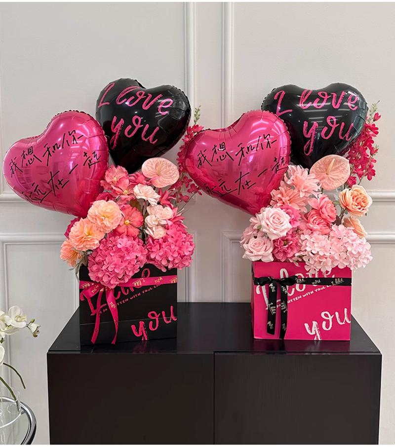 Heart Balloons & Artificial Flower Bouquet Set | Wedding & Birthday Party Decor | Table & Floor Floral Arrangements for Home dimmable wall diy spring faux silk luxury