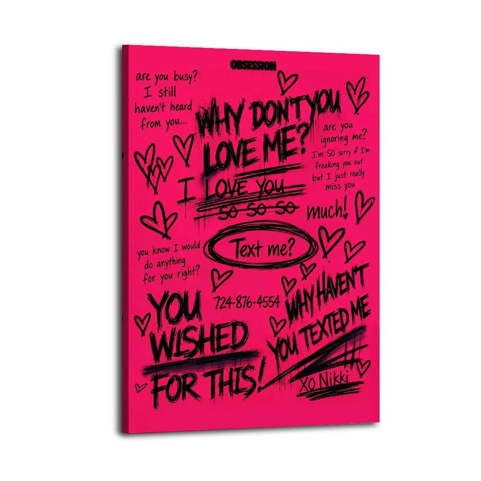 Obsession Nikki's Texting Frenzy Canvas Prints | Bedroom Art | Bathroom Art | Trendy Wall Art | Funky Wall Art