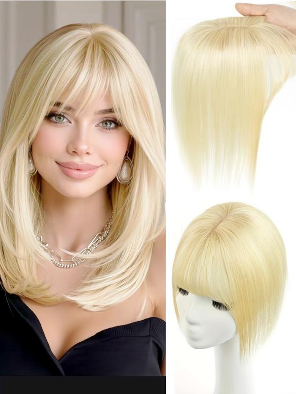 5X9 Real Human Hair Topper with Bangs for Women, Available in Natural Black, Dark Brown, Blonde, And White Gray, Featuring Straight Hair to Boost Volume And Conceal Gray Hair, Enhancing Your Overall Appearance, Perfect for Different Events 5X9 Real Human Hair Topper with Bangs for Women, Available in Natural Black, Dark Brown, Blonde, And White Gray, Featuring Straight Hair to Boost Volume And Conceal Gray Hair, Enhancing Your Overall Appearance, Perfect for Different Events