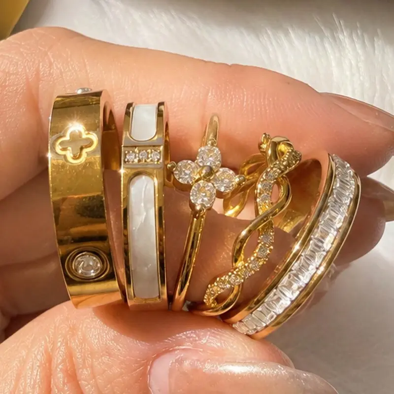 5-Piece 304 Stainless Steel Stackable Ring Set, Designed For Women, Features A Hypoallergenic Construction And Embodies A Minimalist Aesthetic, Non Tarnish Jewelry. It'S The Perfect Mother'S Day Gift And A Stylish Accessory For Summer Vacations.