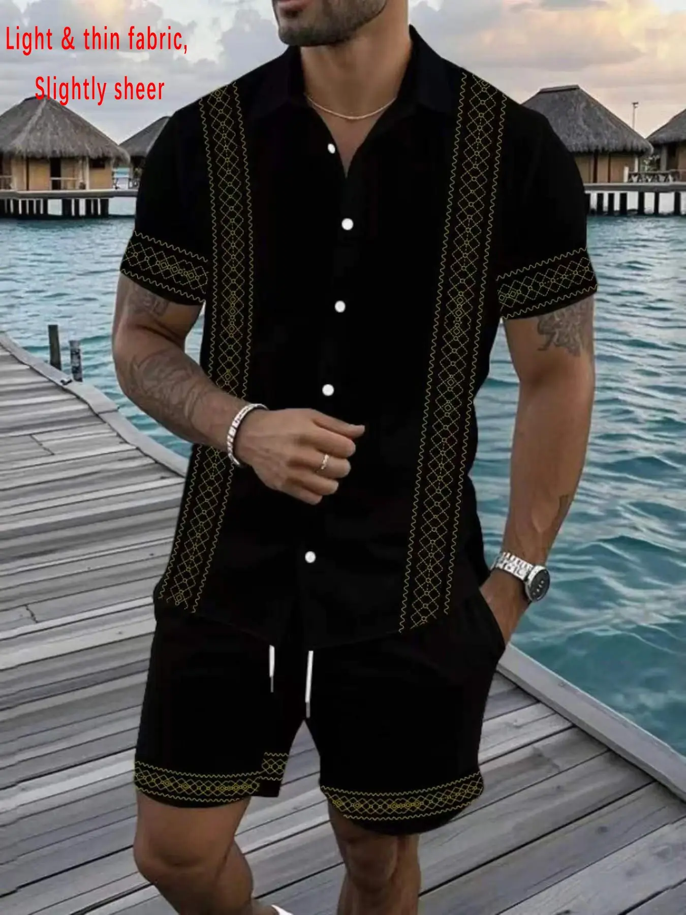 Clearance Sale Shirts: 2026 Summer Vacation Hawaiian Shirt Set, simple design, soft and skin-friendly material, collared shirt and drawstring shorts, a perfect vacation essential.