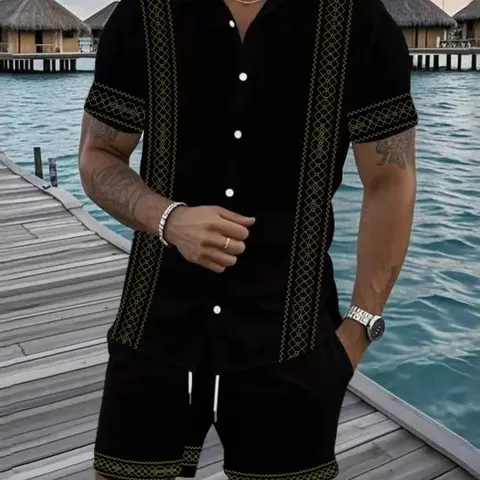 Clearance Sale Shirts: 2026 Summer Vacation Hawaiian Shirt Set, simple design, soft and skin-friendly material, collared shirt and drawstring shorts, a perfect vacation essential.