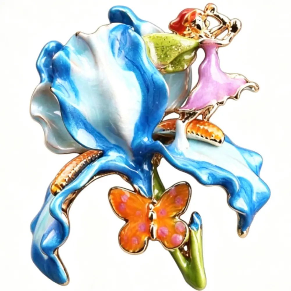 Unisex Whimsical Enamel Iris Brooch Artistic Statement Pin for Formal Daily Outfits