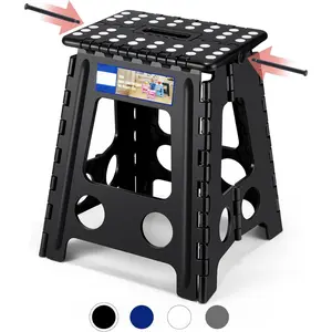Folding step stool, foldable, 16inch, 400-pound weight capacity, plastic stool, suitable for adults and children, kitchen folding stool, step stool with handle, black, 1-piece pack
