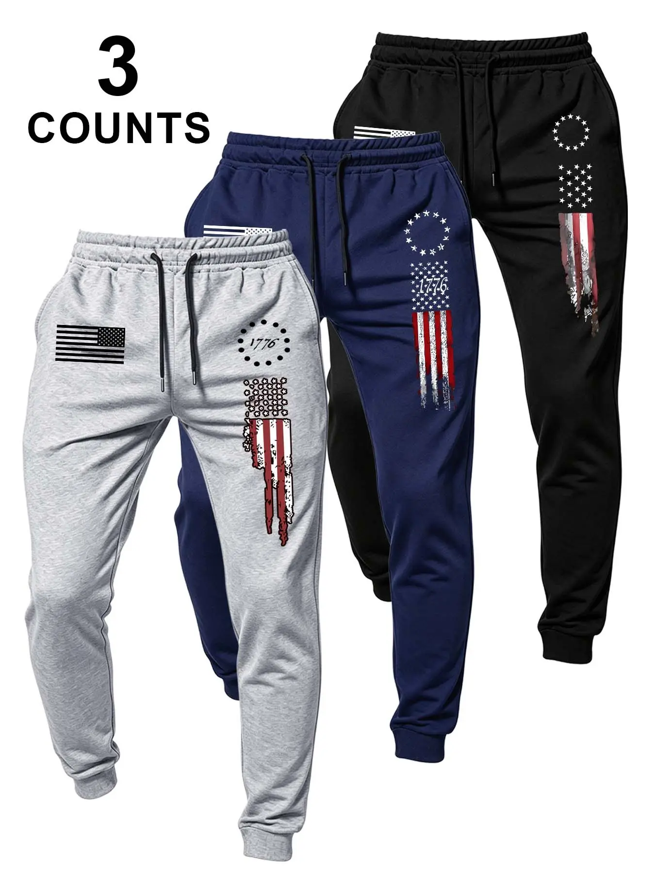 Men's Fashion Vintage Flag Print Pants, Casual Comfy Trouser, Elastic Waist, Regular Fit, Comfortable, Pockets, Spring Fall Daily Wear, Men's Casual Bottoms Set