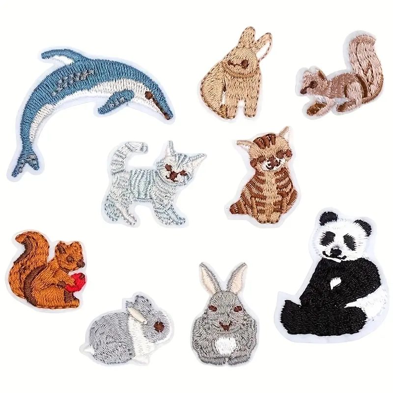 9 Piece Animal Iron-On Patches, Panda Embroidery Stickers, Animal Theme Decorative Badges, Creative Zoo Patches for DIY Crafts