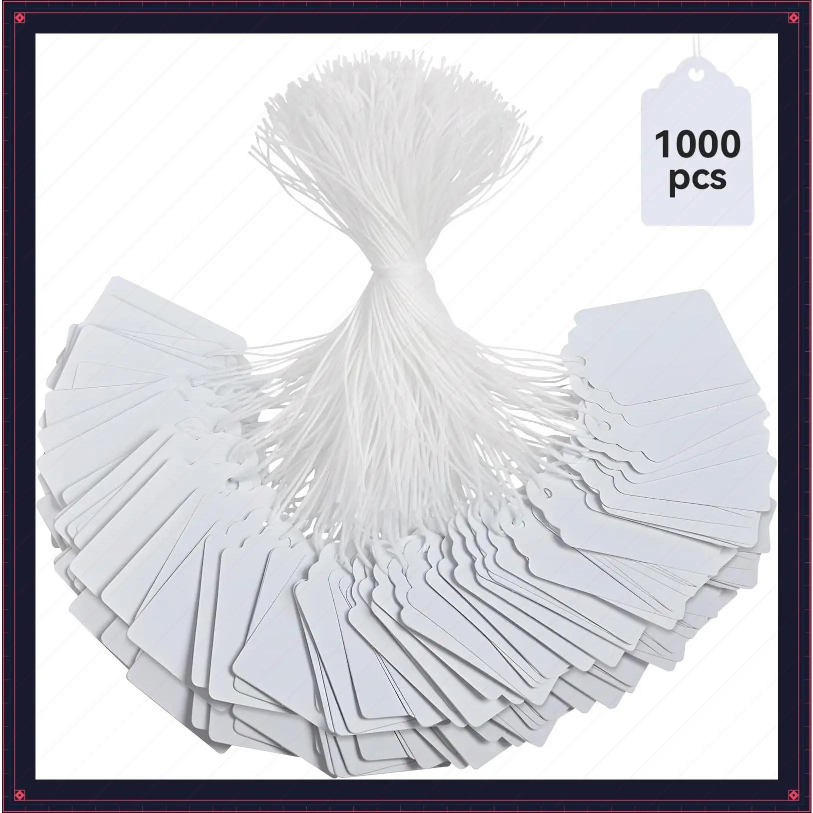 1000Pcs Price Tags with String Attached, 1.75" x 1.093" | Smooth Surface, Writable Strung Marking Tags, Merchandise Pricing Labels, Gift, Jewelry and Clothing Labels, Garage SuppliesGift