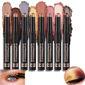 8 PCS Soft Smooth Cream Eyeshadow Stick Gift Set, Matte Earth Color & Bright Metal Color 2-in-1 Contour Stick, Waterproof Long Lasting Eye Makeup Cosmetics for Women