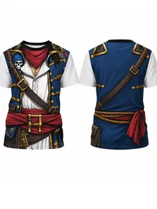 The Pirate Captain Graphic T-Shirt for Men, Funny Cosplay Costume, Crewneck Short Sleeve, Casual Tee Top, All Seasons Wear