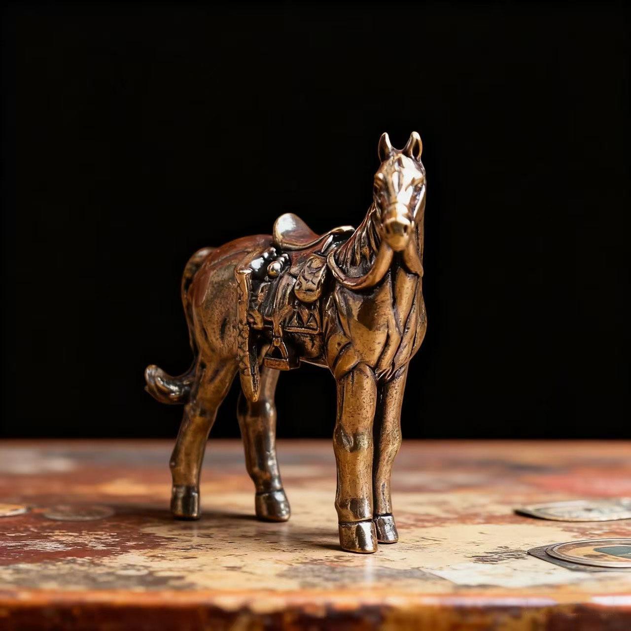 Brass Horse Figurine — Office Desk Ornament, Tea Pet, and Decorative Bronze Art Piece