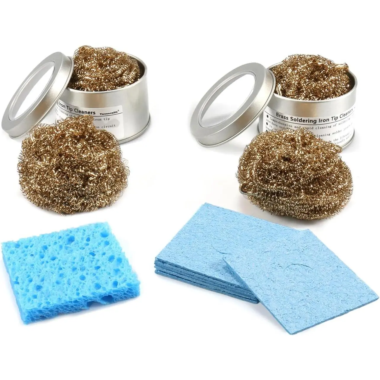 Brass Wire and High-Temperature Sponge Soldering Iron Tip Cleaner Combo Kit,  for Cleaning Iron Tip Solder and Flux Residues, 12- Set