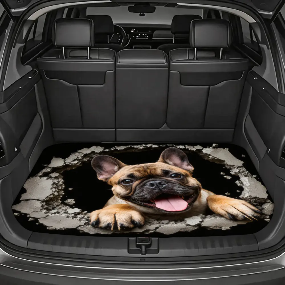 Custom Fit 3D Visual Car Trunk Mat - Cute French Bulldog Floor-Breaking Design, Non-Slip Rubber Backing, Waterproof Surface, Ideal for Pet Lovers