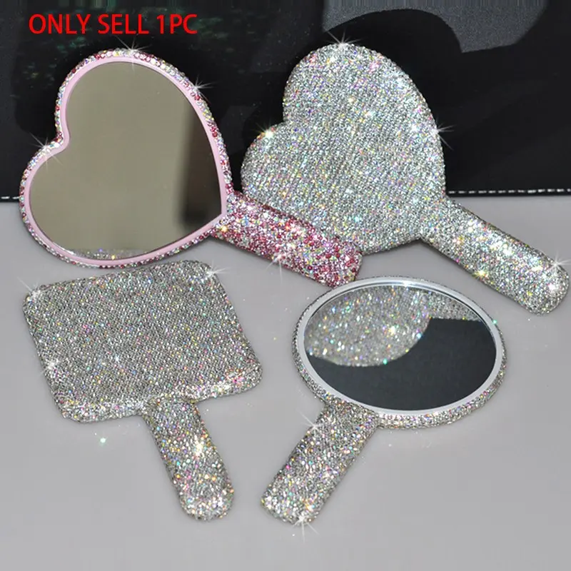 Water Drill Series Heart/circle/square Mirror, Portable Handle Makeup Mirror, Cute Small Handheld Mirror, Affordable Christmas Gift