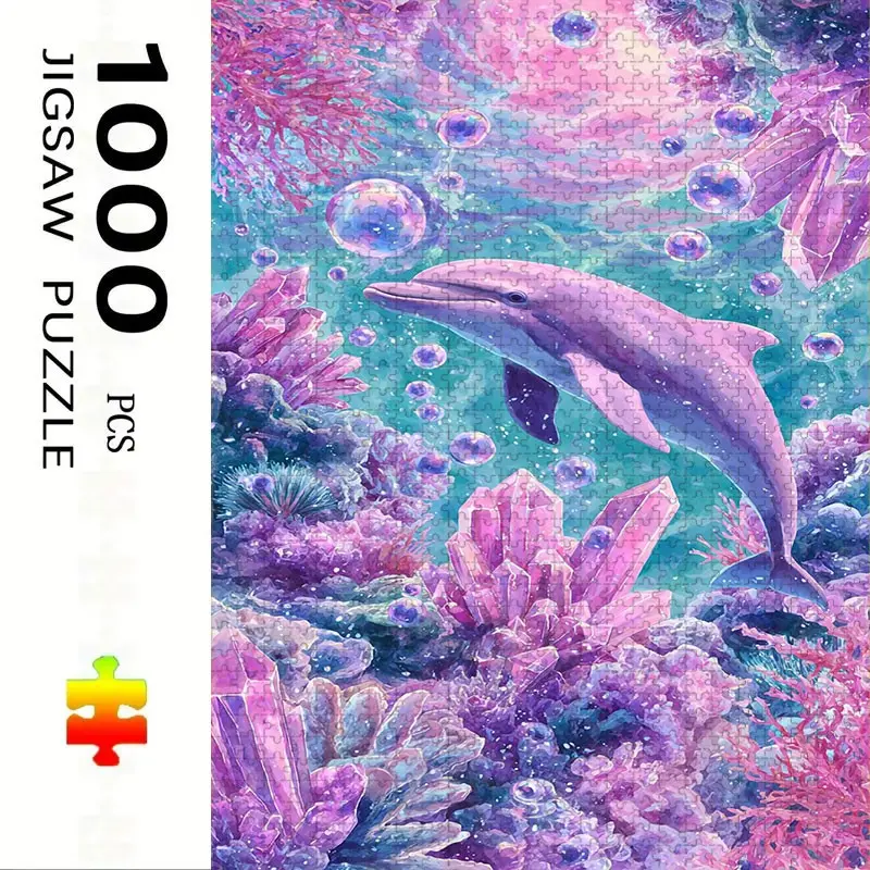 1000 Piece Ocean Dolphin Puzzle, Adult Family Interactive DIY Decor, Holiday Scene, Mixed Colors, Perfect Gift, Durable Puzzle