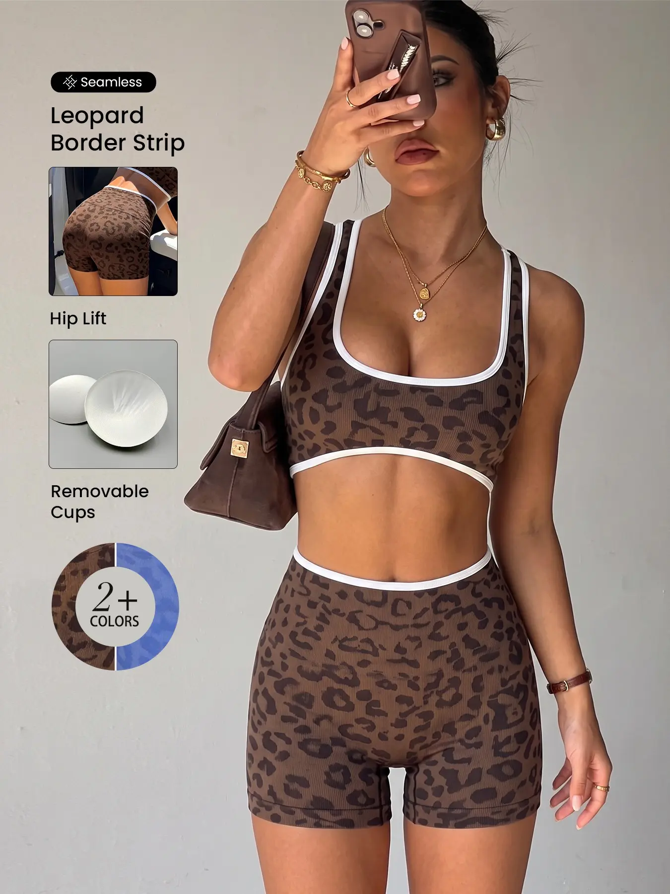 Sporty Leopard Print High-Waist Yoga Shorts Set, Moisture-Wicking, Breathable, Soft, Tummy Control, Running & Yoga Wear