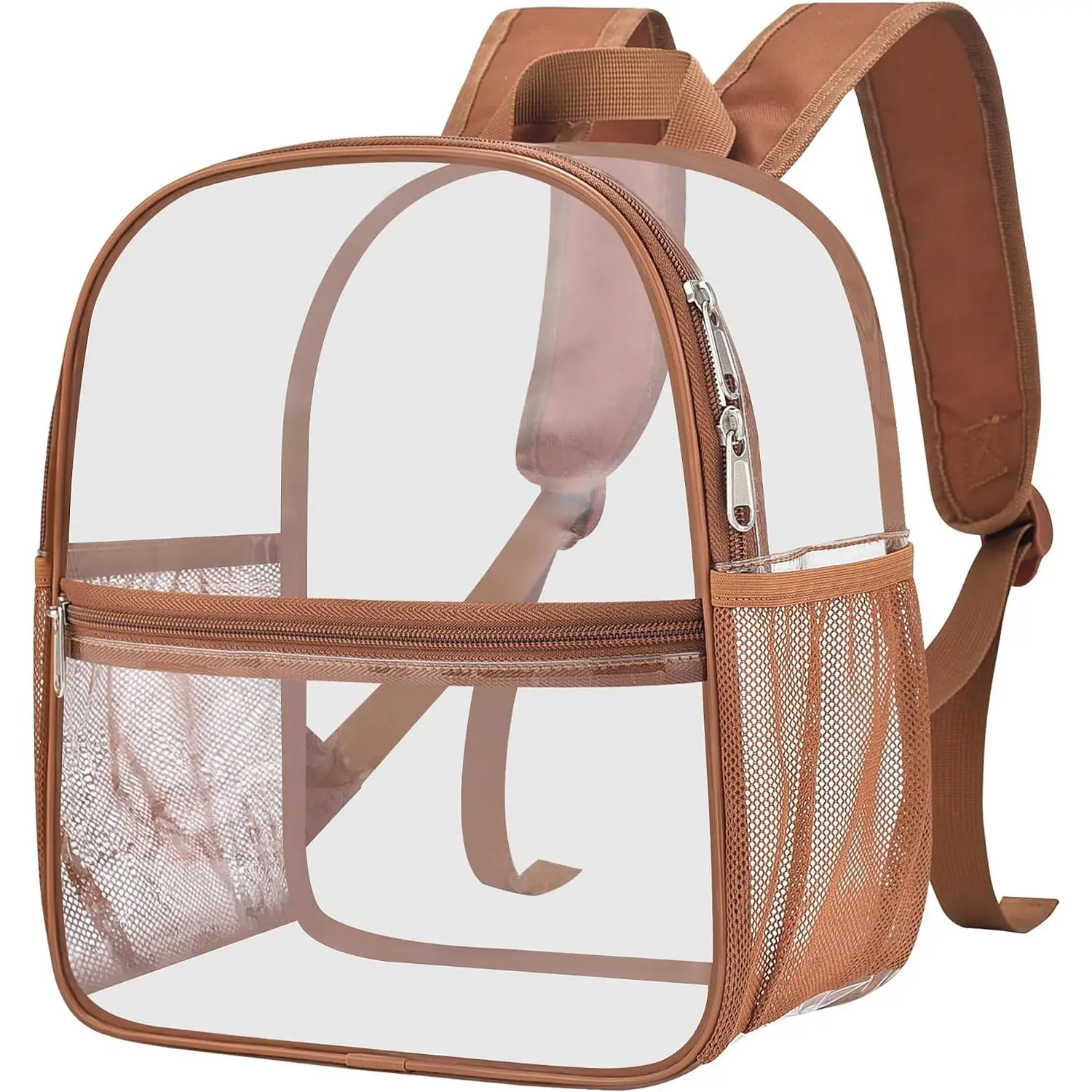 Upgraded Clear Backpack for Women, Small Stadium Approved Clear Bag with Convertible Strap for Concerts Sporting (Coffee Brown, Medium)