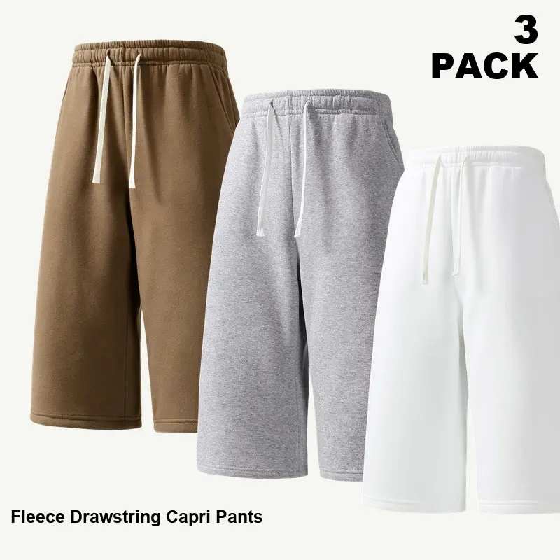 Men's Casual Knee-Length Plain Regular Menswear Shorts, 3-Pack Lightweight Knit, Loose-Fit with Drawstring Elastic Waist & Side Pockets for Summer Lounge Wear, Knitted Fabric
