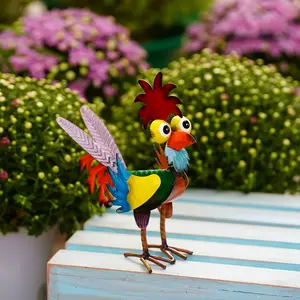 1 piece vintage iron chicken statue - colorful garden decoration, featuring a red crown and blue feathers, suitable for outdoor decoration on farms, patios, or in kitchens, making it a perfect Easter gift, chicken ornament