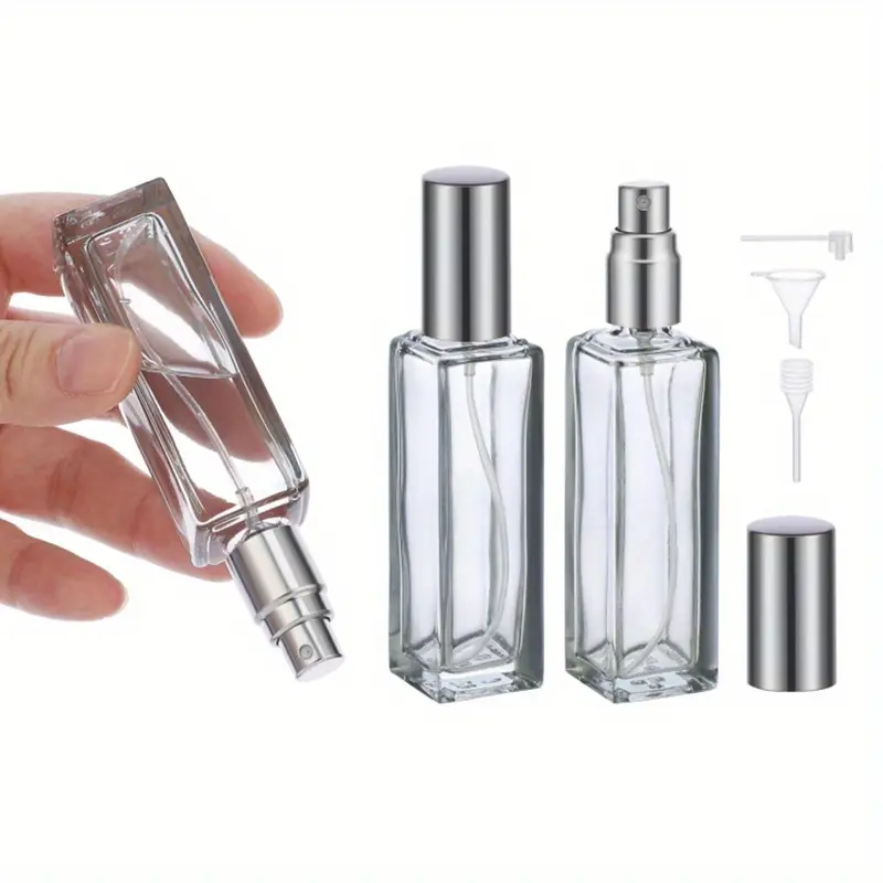 2 silver split bottles 20ml perfume split bottles Empty bottles Portable high-end glass to send split bottles High end sample empty bottles with 1PC funnel 1PC drip 1PC pump