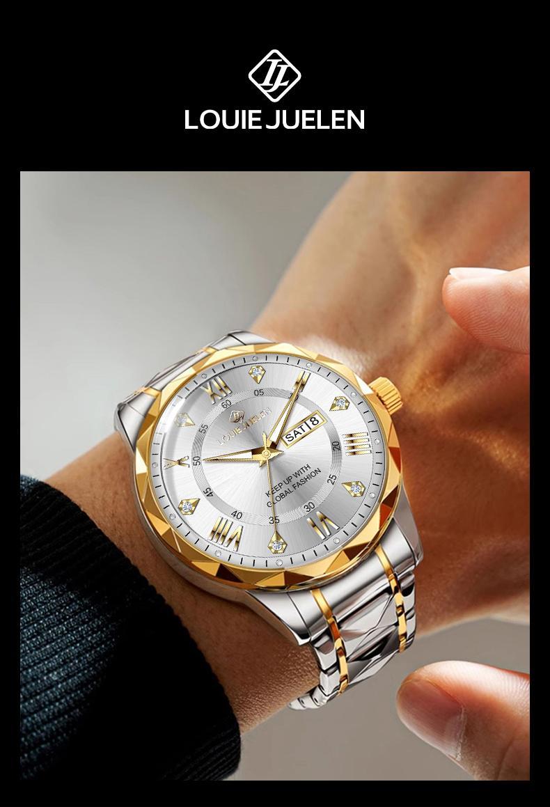 Luxury Swiss Men's Watch, 42mm Dial with Chronograph Sub-dials, Sapphire Crystal & Luminous Hands