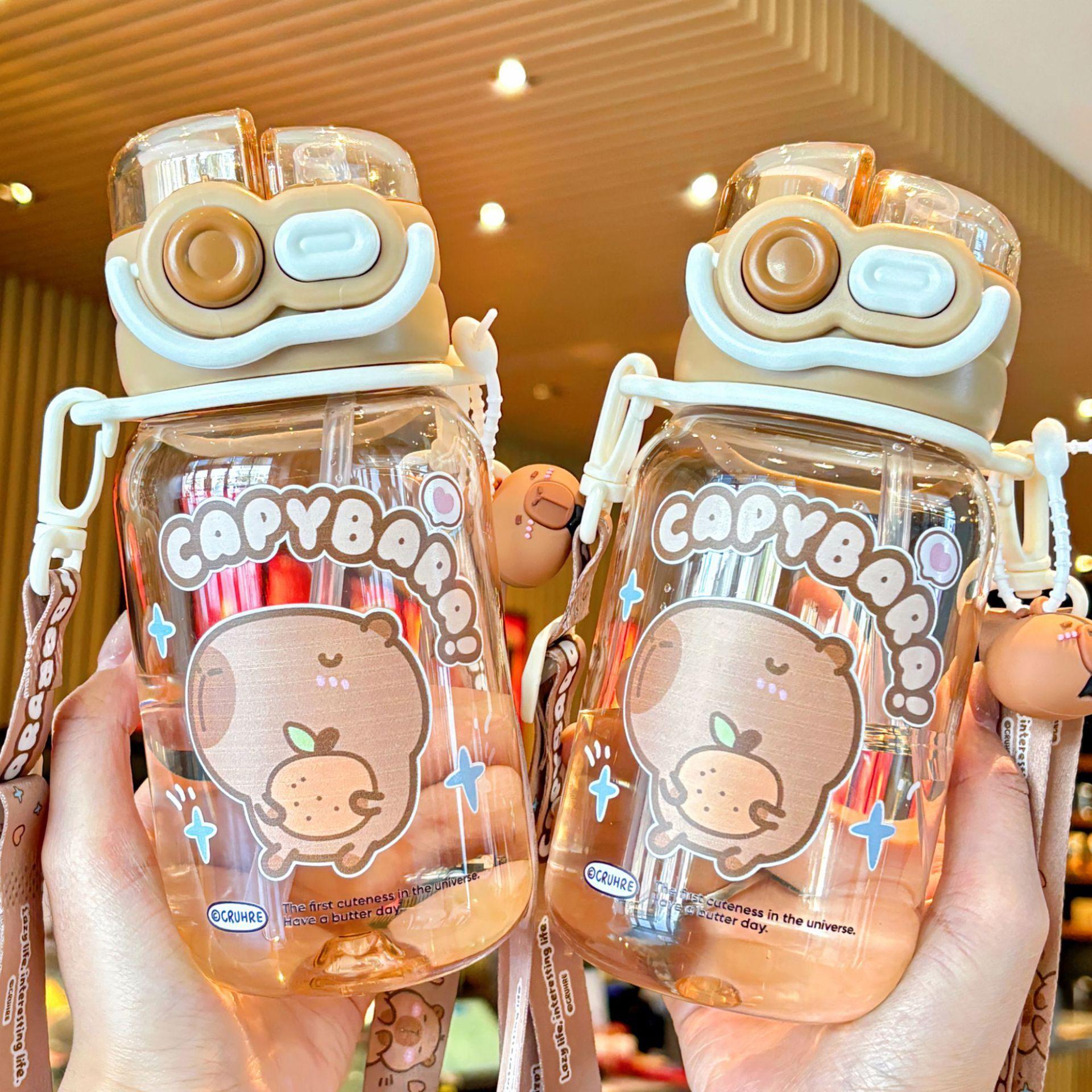 Kawaii Capybara Water Bottle With Straw For Children School Cute Tumbler Aesthetic Tritan Drinking Bottle Gift BPA Free kapibara