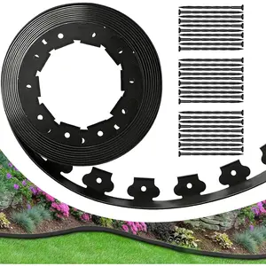 Landscape Garden Edging Kit with 60 Spikes, 4In Tall 66FT Garden Edging Border for Garden, Flower Beds, and Lawn Easy Cutting (Black, 66ft)