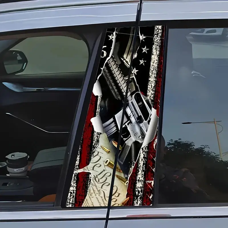 2PCS Gun Bullet Vinyl Stickers, Waterproof Car Accessories for Auto B-Pillar Center Column, Car Decoration to Cover Scratches & Sunscreen Door Decals, Cars Accessories