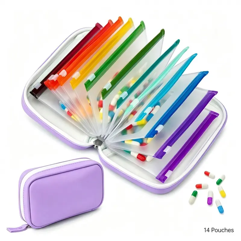 1 Set Of A8 Waterproof Pill Storage Bag, Large Weekly Medicine Box With 14 Color Coded Medicine Bags, Reusable Travel Medicine Storage Bag, Zipper Pill Storage Bag, Suitable For Fish Oil, Vitamins, Etc, Portable Vitamin Organizer, Supplement Organizer
