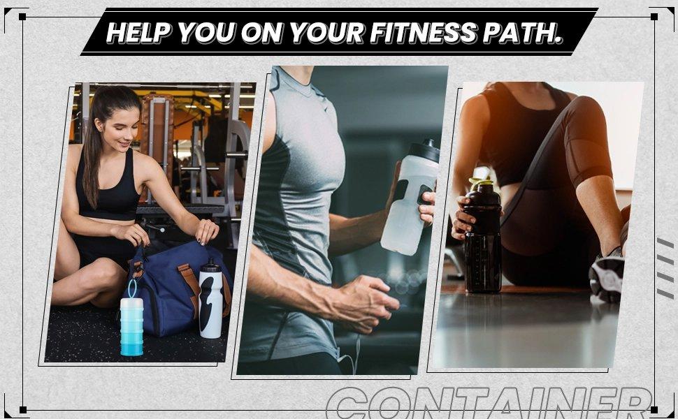 2 Pcs Protein Container with Funnels Stand, 4 Stackable Leakproof Protein Powder Dispenser, Portable Keychain Powder Container for Workout, Fitness, Travel(Gray, White)