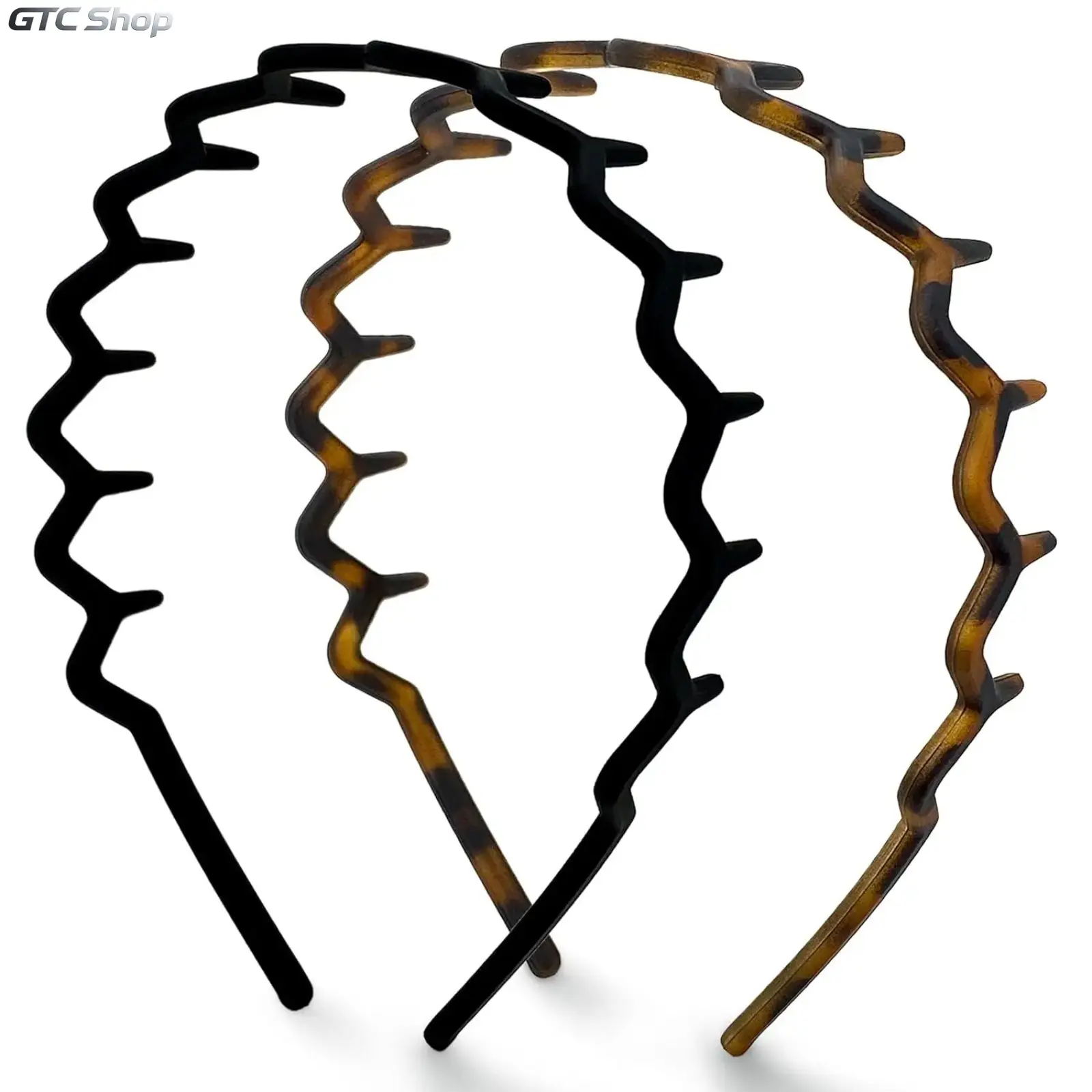 Zig Zag Comb Headbands for Women, Wavy Non‑Slip Headband with Teeth, Comfortable Hair Accessory for Slicked Back Hairstyle, Black & Tortoise Shell, 2‑Pack Hair Gifts for Daily Wear