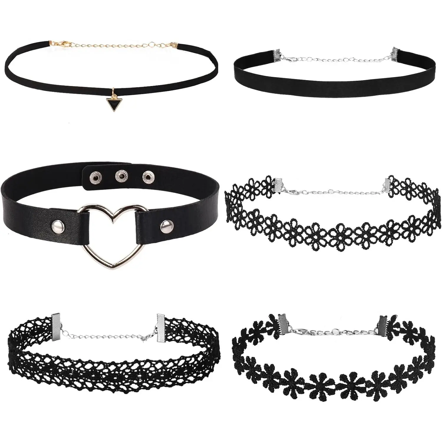 6 count Black Choker Necklace Set for Women,  Lace Adjustable Chokers | Gothic Punk Necklace, Classic Layered Choker  for Daily  Halloween Christmas Party Wedding