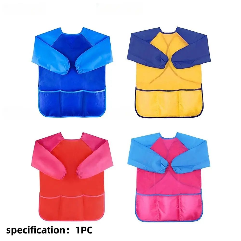 Colorful Waterproof Toddler Art Smock, Protect Artistic Painting Apron with Long Sleeves, 3 Roomy Pockets, Ages 3-7 Years, Kids' Creative Wear