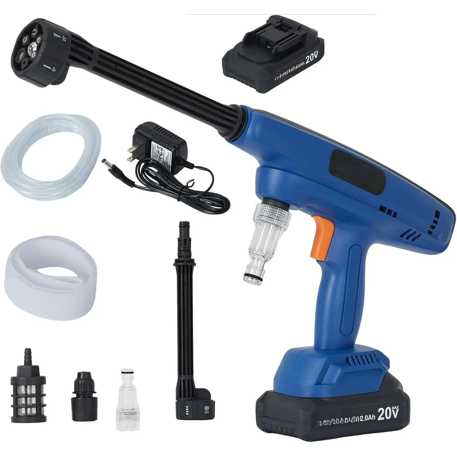 Cordless Portable Power Washer with 6-in-1 Nozzle and Brush Motor | High-Elastic Hose, Lightweight Design, For Car Garden Patio Cleaning, Rechargeable Battery