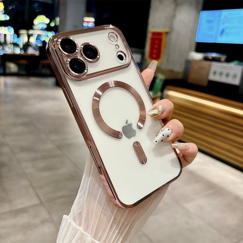 [Free!!Ship!] Shockproof TPU Transparent Case for IPhone 17 Pro Max 16 Plus 15 Mag Safe Heavy Duty All-Round Camera Lens Protector Soft Phone Cover