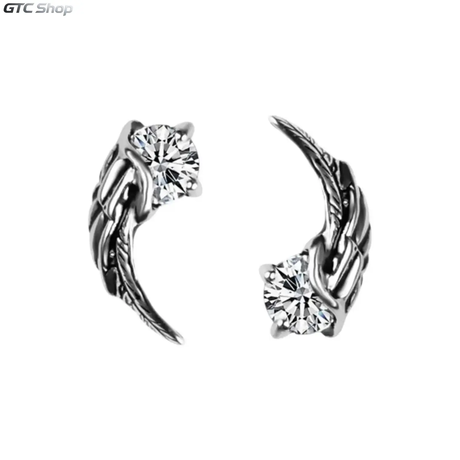 Unisex Angel Wings Stud Earrings for Men & Women, Punk Hip‑Hop Streetwear Inlaid Cubic Zirconia Statement Ear Jewelry, Cool Trendy Accessory for Daily Street‑Style Outfits & Night‑Out Parties