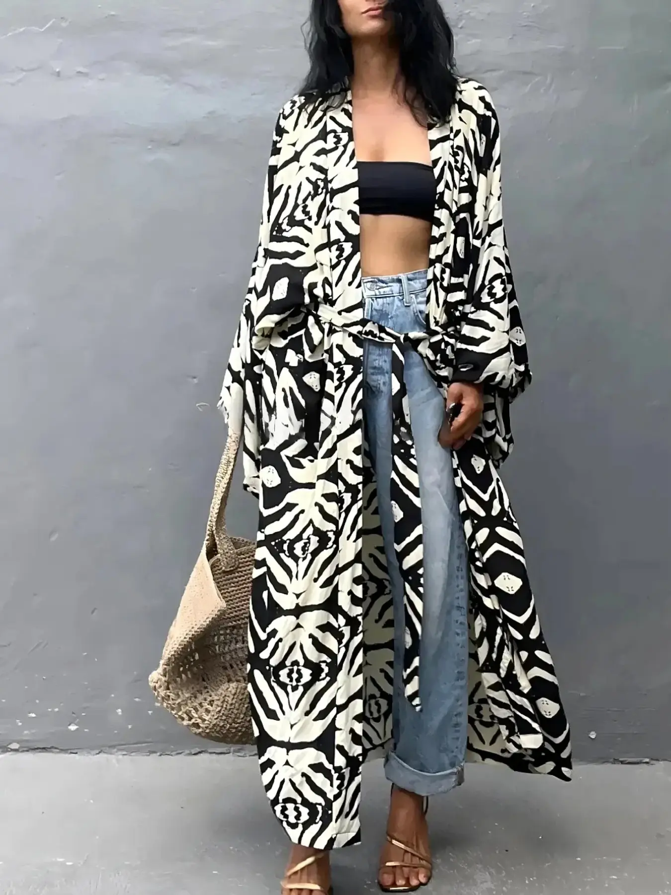 Women's Summer Bohemian Ethnic Printed Dress with Belt, Beach Kimono Shawl Bikini Cover Up, Stylish and Comfortable Summer, Beachwear Cover Up, Beach Coverups